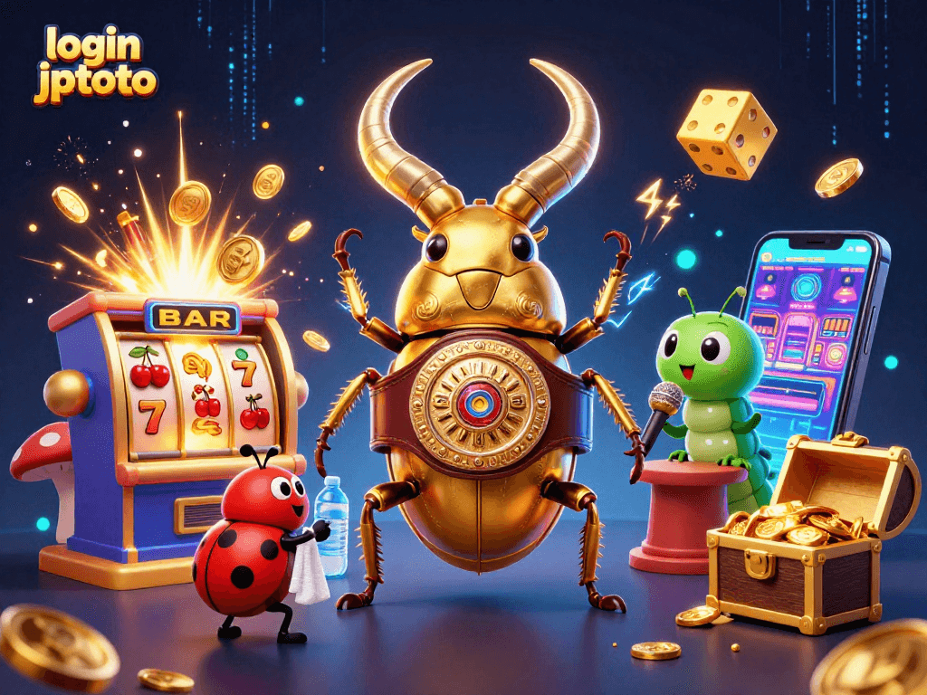 Experience thrilling gameplay with login jptoto, surrounded by vibrant casino symbols and characters.