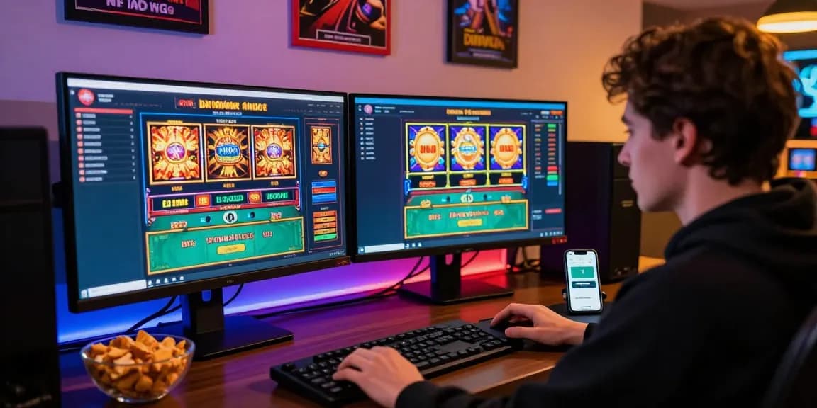 Exciting gaming moment at a non UKGC casino, showcasing vibrant game graphics and a modern setup for players.