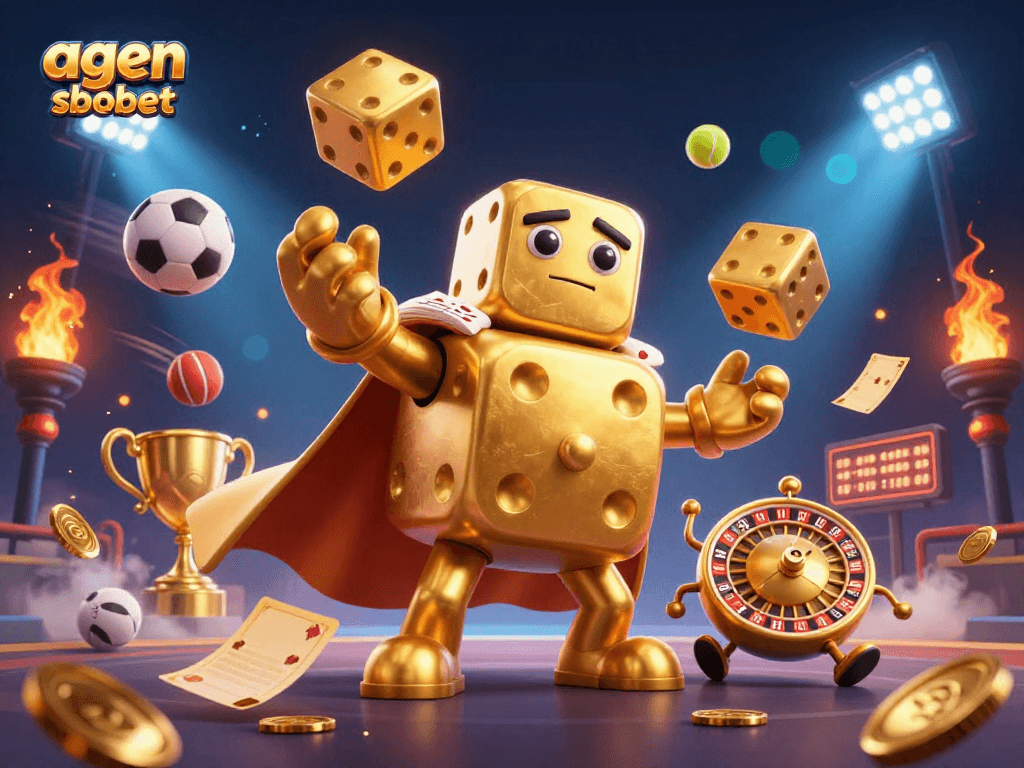 Engage in thrilling sports betting with agen sbobet, featuring an energetic scene of cartoon elements.