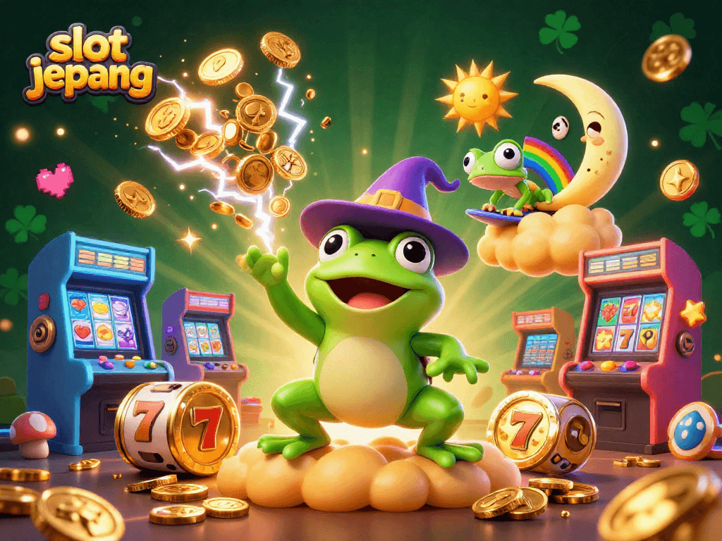 Experience the thrill of slot jepang with colorful casino elements, golden coins, and vibrant characters