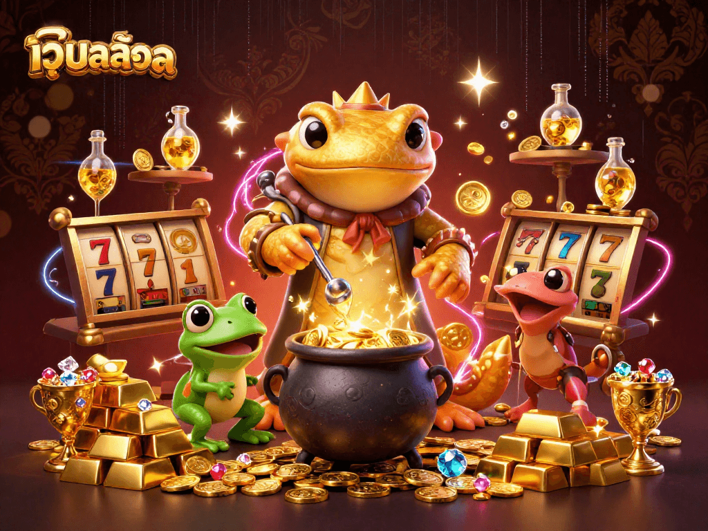 Experience เว็บสล็อต thrills with an alchemist transforming metals into gold and exciting slot game elements.