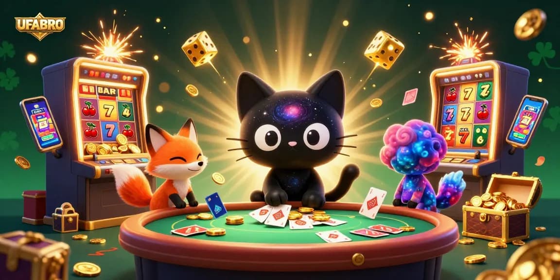 UFABRO engages players with a dynamic cosmic casino scene filled with colorful gaming elements.