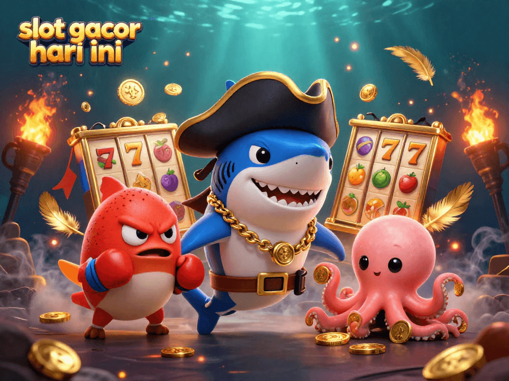 Engage with slot gacor hari ini in this lively 3D underwater casino scene filled with playful characters.