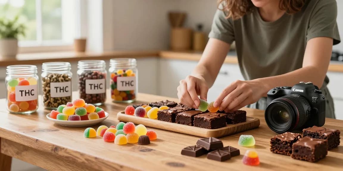 Edibles UK collection featuring cannabis-infused gummies, brownies, and chocolates, showcasing diverse options for smokeless cannabis experiences.