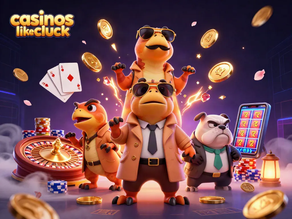 Engaging scene illustrating casinos like mcluck with playful raptors, vibrant casino elements