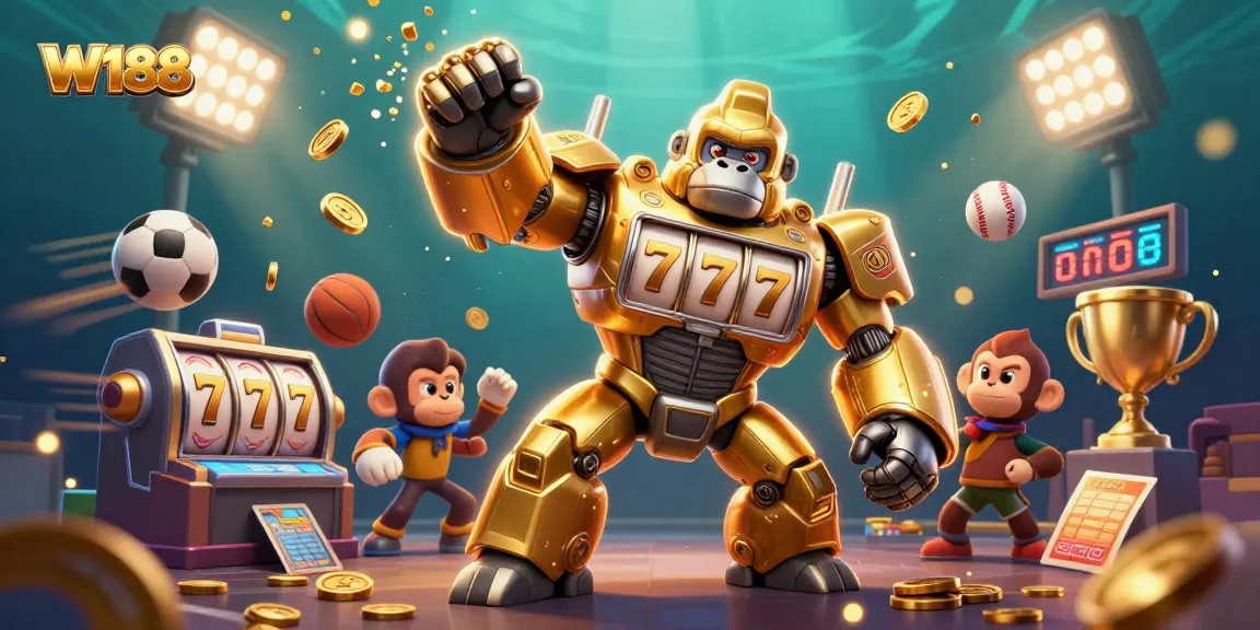 Experience high-energy gaming with W188 in this dynamic 3D casino illustration filled with excitement.