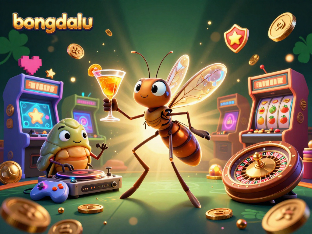 Engage with bongdalu's vibrant casino art featuring animated elements like a roulette wheel and DJ.