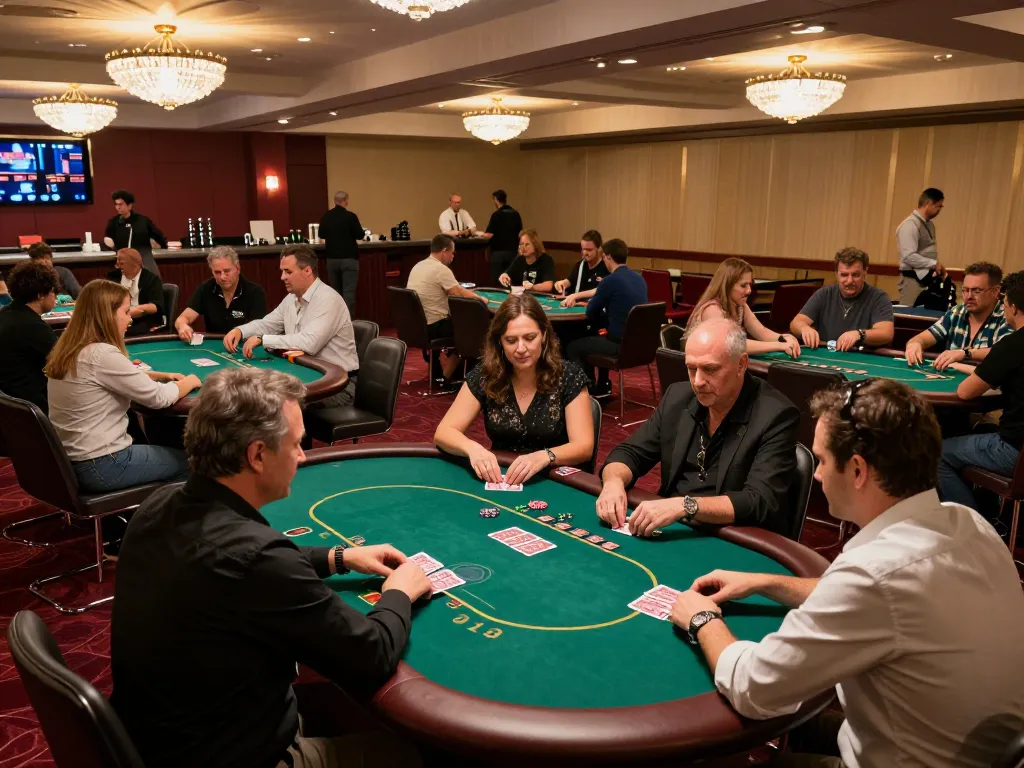 Players placing bets at poker tables in an upscale casino, highlighting du88 gaming strategies