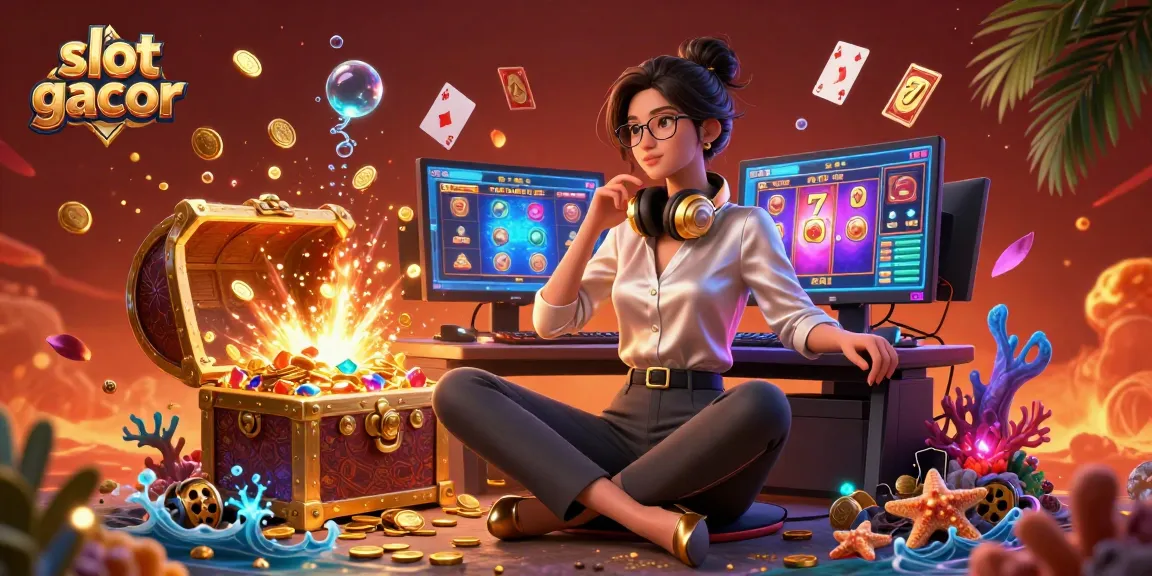 Experience slot gacor excitement with a dynamic casino gaming scene showcasing vibrant colors and rewards.