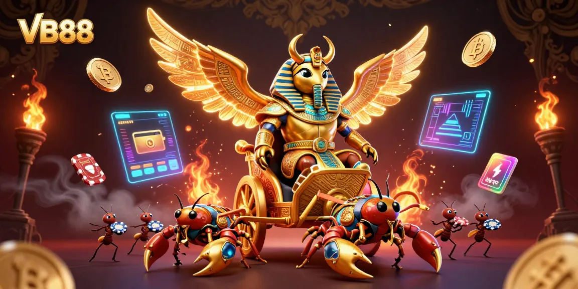 Engage with VB88 in a vibrant 3D casino scene showcasing playful characters and exciting gambling elements.