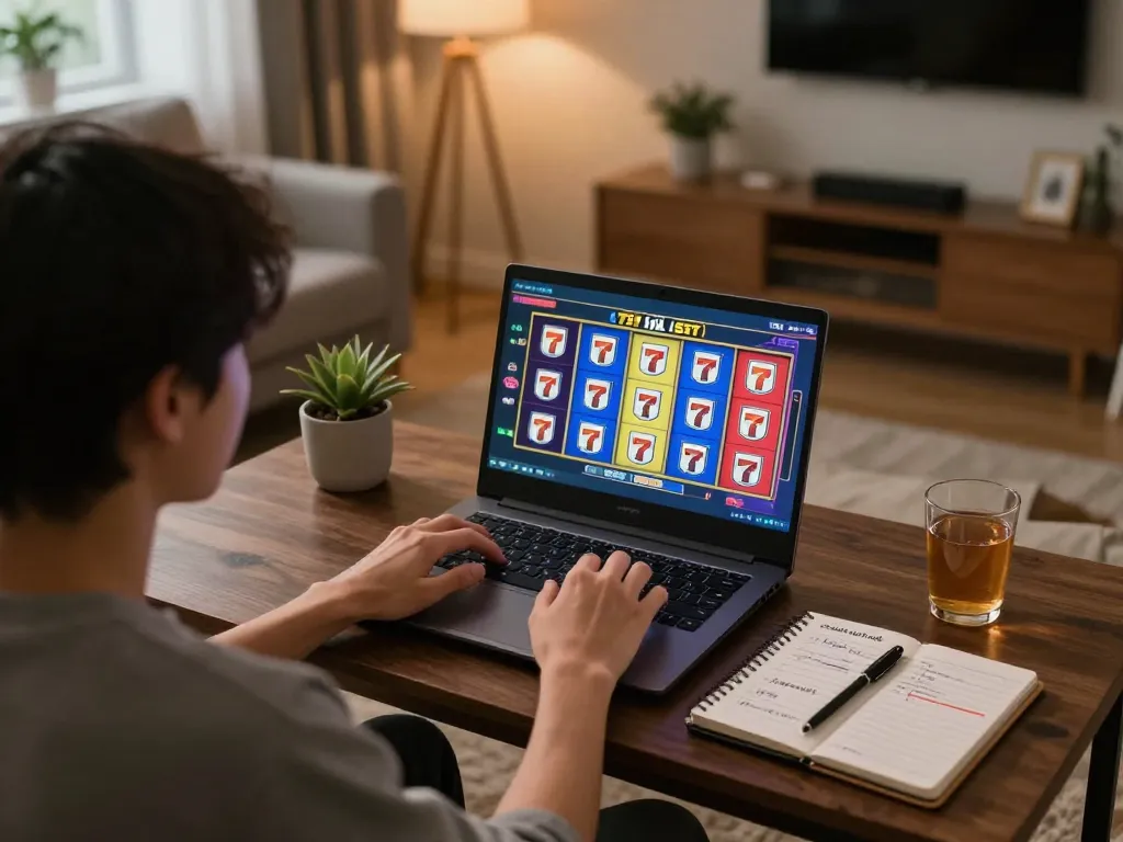 Cách chơi nổ hũ 777Slot displayed on a laptop screen during an engaging home gaming session