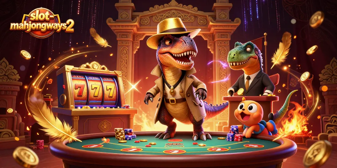 Experience the thrill of slot-mahjongways2 as a velociraptor card counter plays at a dynamic blackjack table.