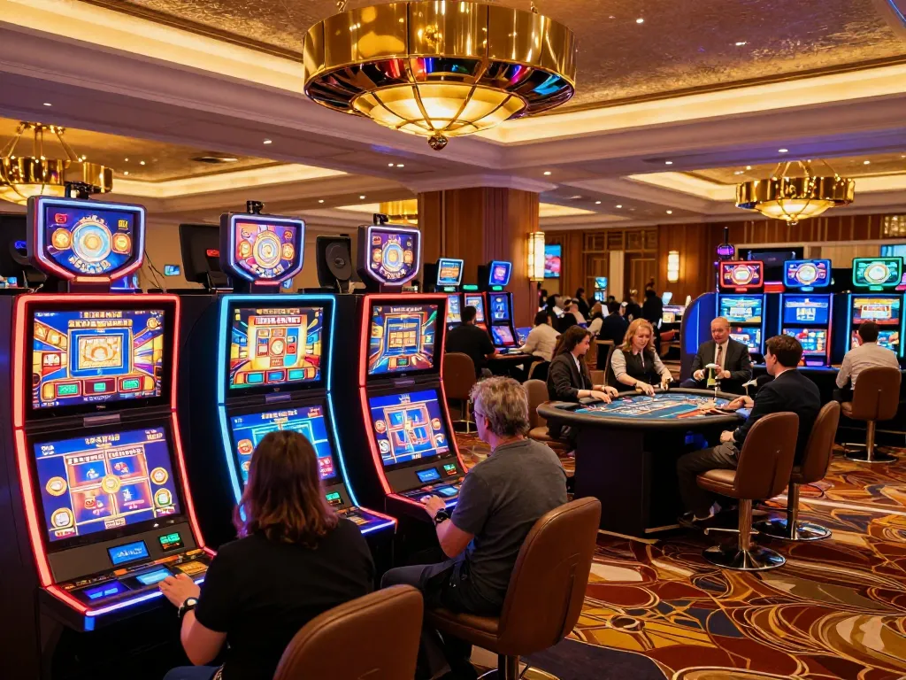 Players enjoying thrilling games at 789win's vibrant casino floor, showcasing exciting slot machines and engaging table games.
