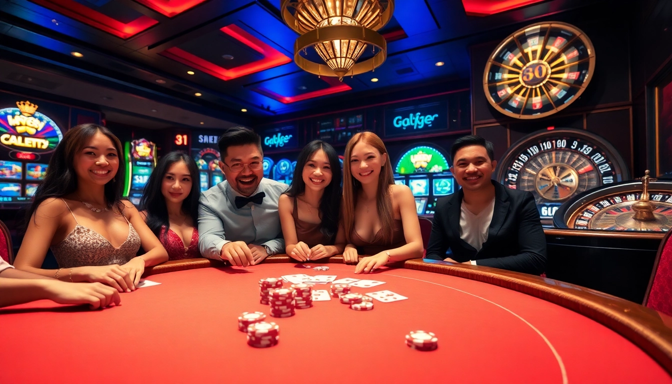 Live Sexy 68 game bài players engaging in high-stakes action at a luxurious casino table.