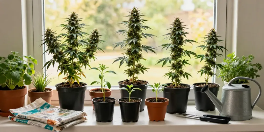 Autoflower Samen kaufen displayed in a vibrant indoor garden with THC autoflowering plants thriving.
