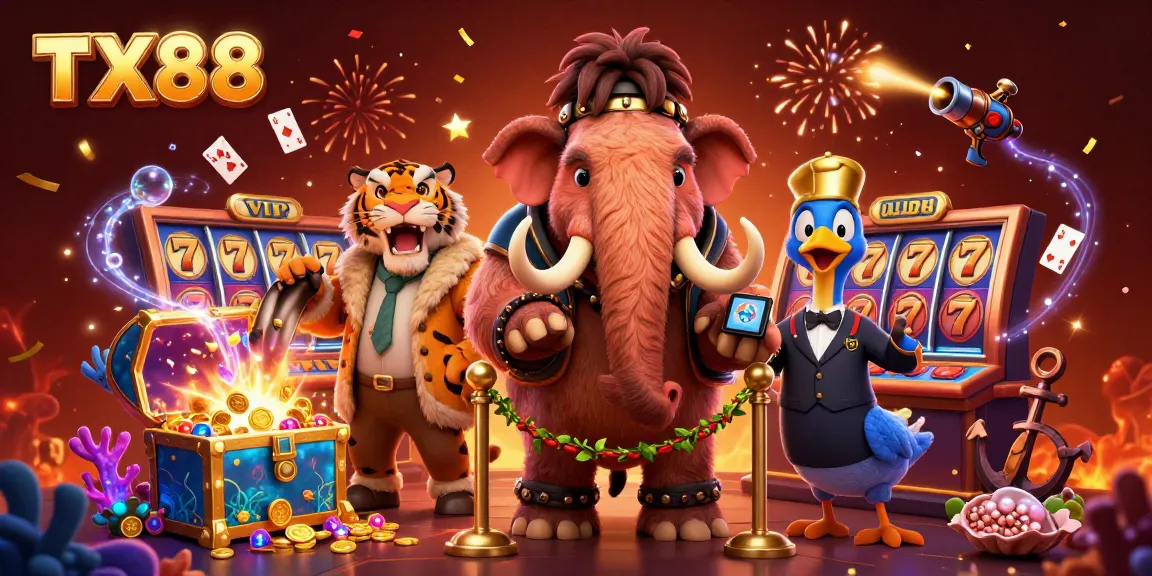 Engage in exciting gameplay at TX88 with a vibrant casino scene featuring captivating characters and elements.