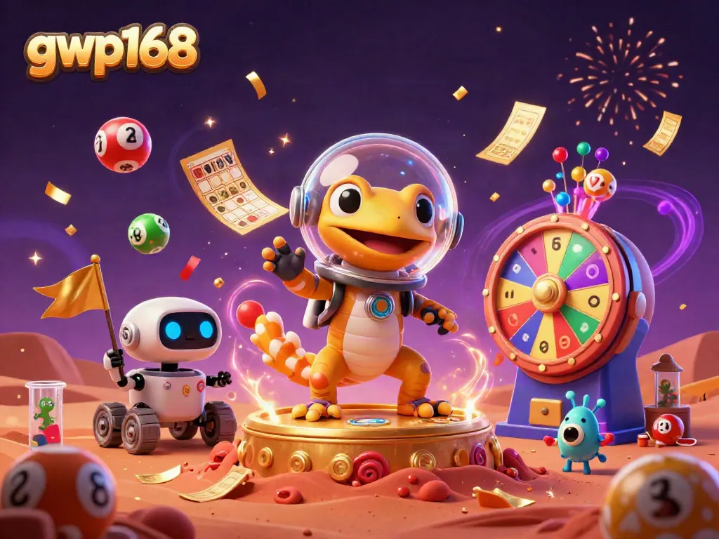 Permainan di gwp168 dengan Martian gecko dan rover robot saat merayakan jackpot