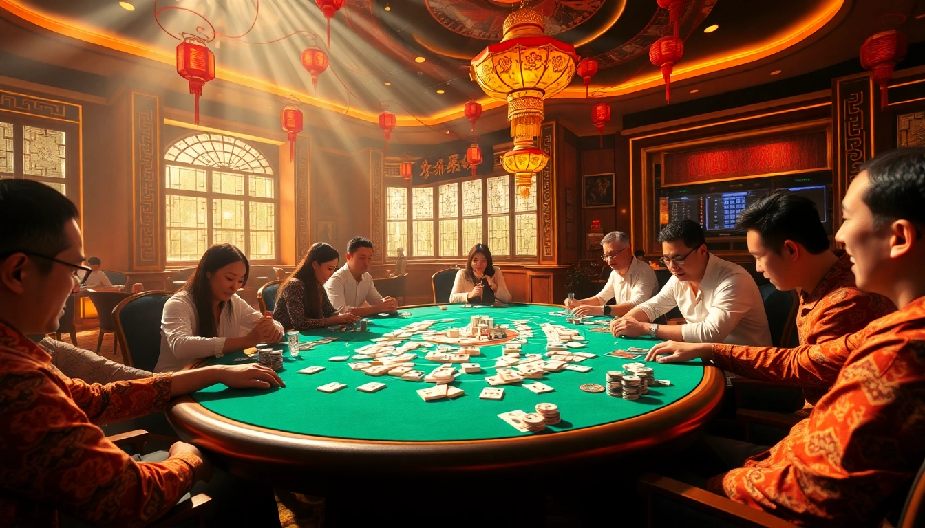 Mahongtoto, pemain menikmati permainan mahjong di kasino yang luks.