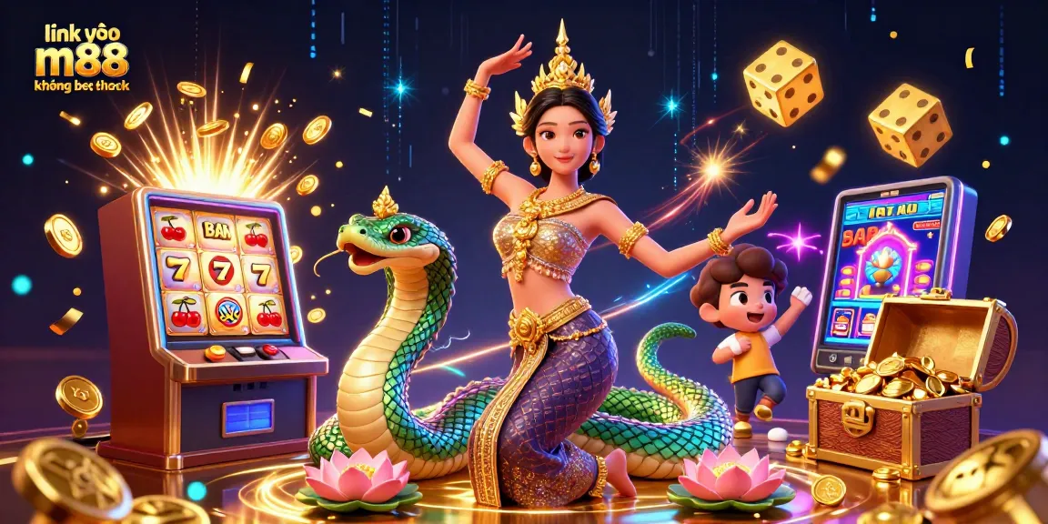 Tham gia vào trải nghiệm chơi game thú vị với link vào m88 không bị chặn được minh họa trong cảnh casino rực rỡ.