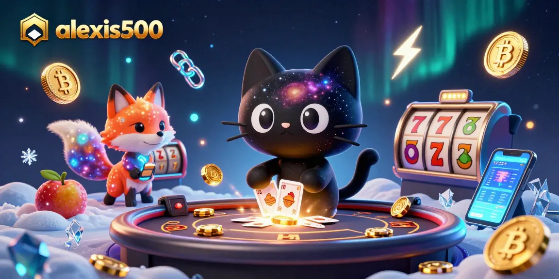 Engage with alexis500 in a vibrant cosmic casino, featuring dynamic slot elements and astro-inspired characters.