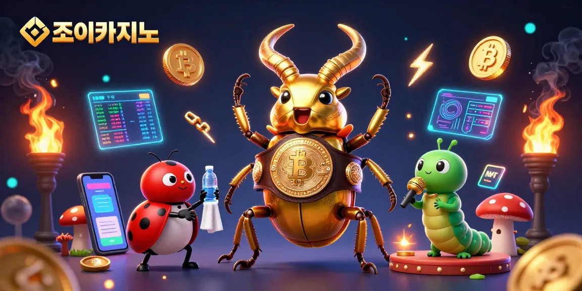 Play thrilling games at 조이카지노, featuring a vibrant 3D casino scene with dynamic characters and crypto elements.