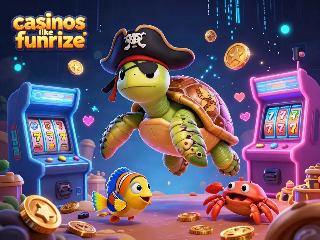 Engage with casinos like funrize through a vibrant 3D scene of characters and gaming elements.