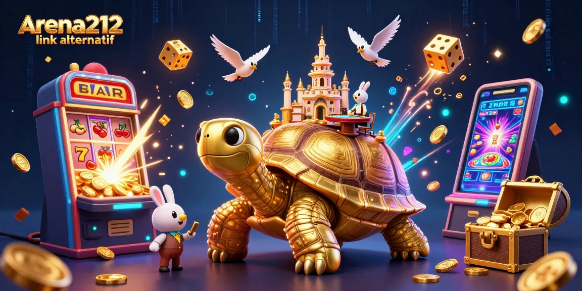 Menangkan permainan dengan arena212 link alternatif menggunakan simbol slot, dealer kelinci, dan koin emas yang berterbangan.