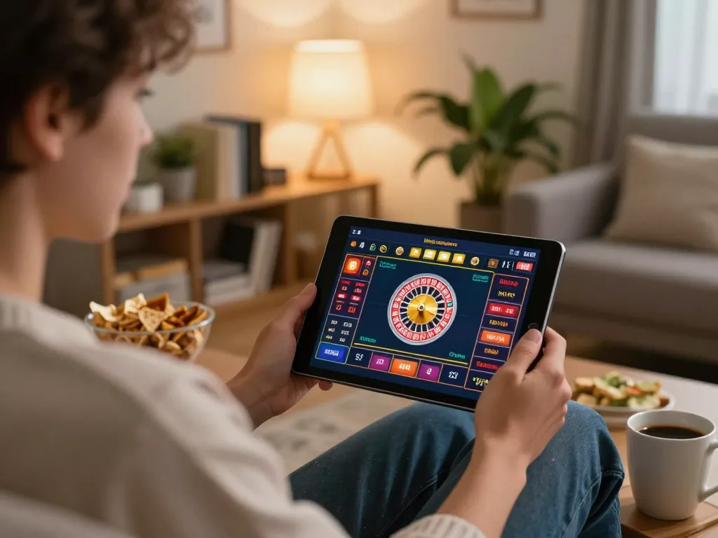 Engaged player navigates online casino on tablet, exploring options on CasinoAtlas