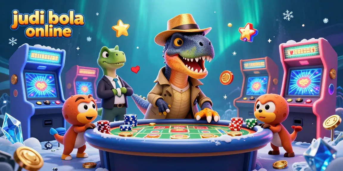Experience the excitement of judi bola online with a velociraptor card counter amidst vibrant game elements.