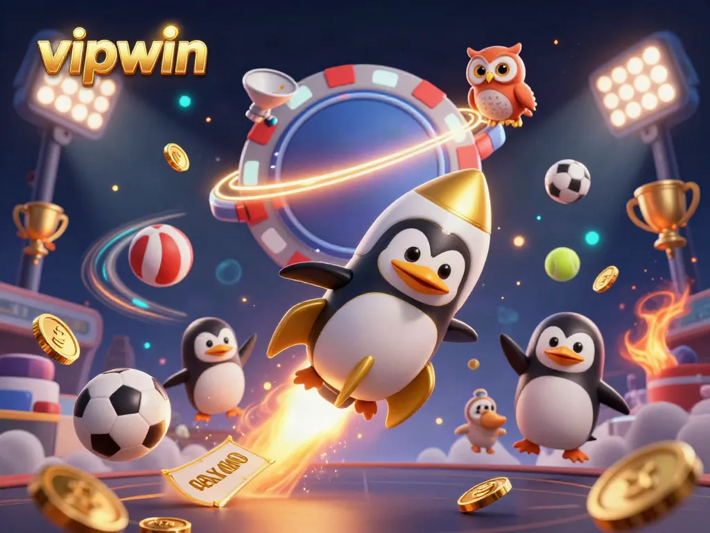 Experience excitement with vipwin in a vibrant space casino scene featuring dynamic characters and golden elements.