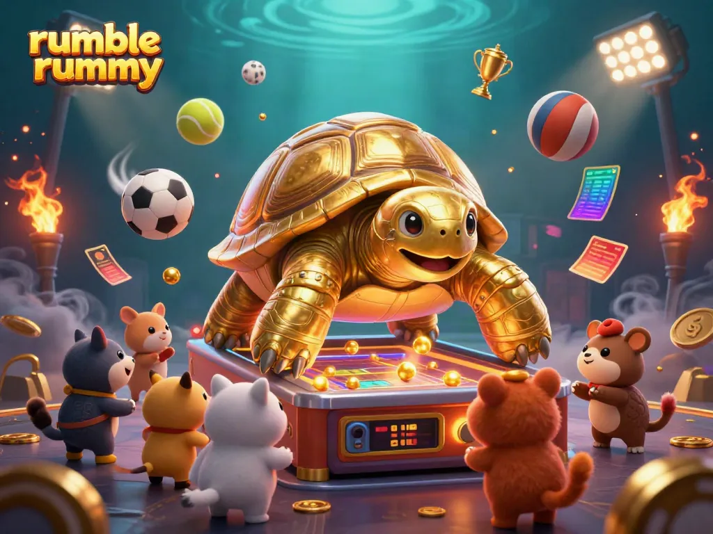 Experience thrilling gameplay in Rumble Rummy with a dynamic casino-style illustration reflecting excitement.