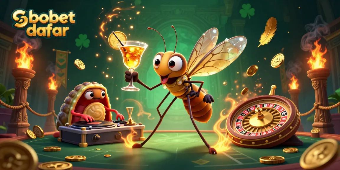 Engage with sbobet daftar, an illustration featuring a lively casino scene with vibrant characters and gaming elements.