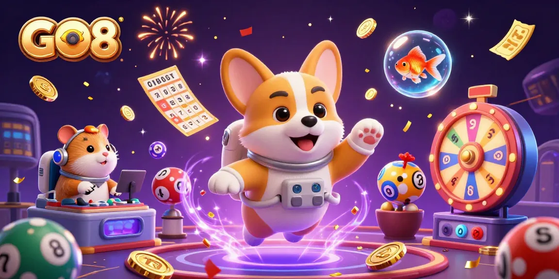 GO8 brings excitement with a 3D astronaut corgi enjoying a space casino filled with lottery balls and prizes.