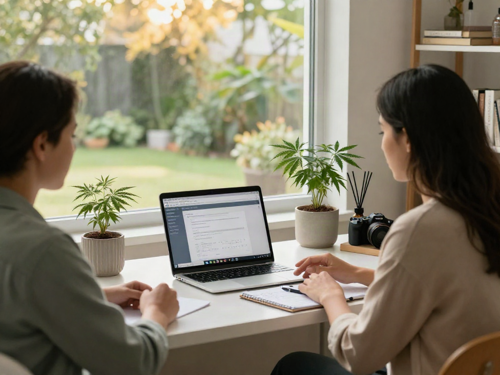 Medical Marijuana Card Online consultation with a professional in a serene home office.