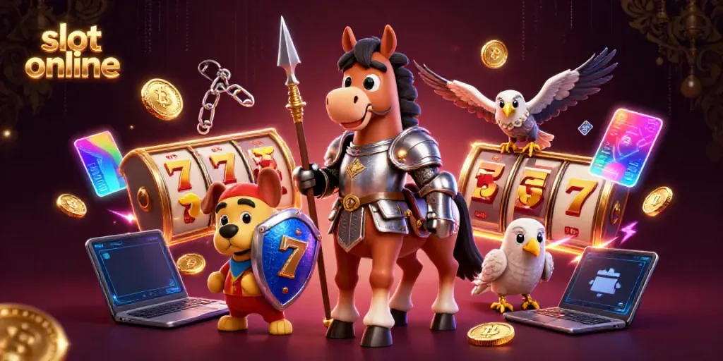 Menangkan jackpot di slot online dengan karakter kartun ksatria dan elemen kasino