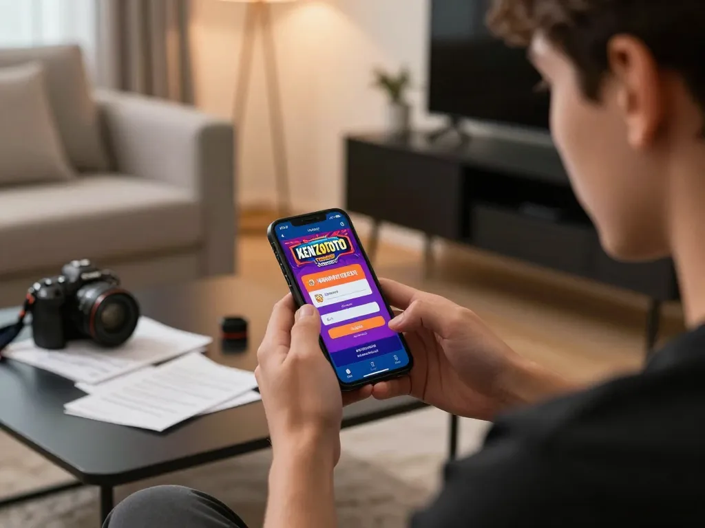 Pemain mengakses halaman login KENZOTOTO untuk strategi perjudian online dalam suasana rumah yang nyaman.