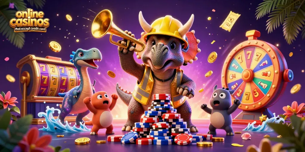 Celebrate winning at online casinos that accept credit card with exciting characters, vibrant game elements, and dynamic action.