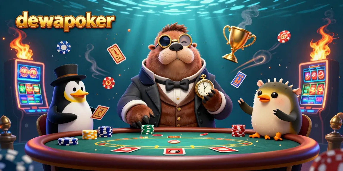 Dewapoker offers a fun underwater poker scene featuring a jolly walrus playing with dynamic game elements.