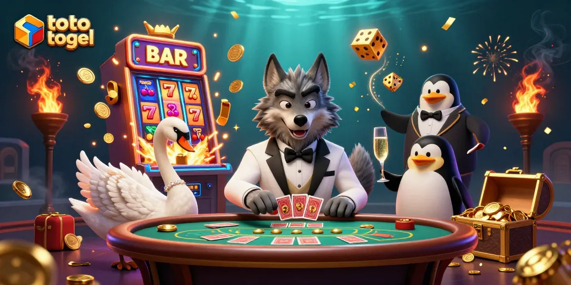 Experience thrilling toto togel action with characters celebrating a jackpot win at an interactive casino game.