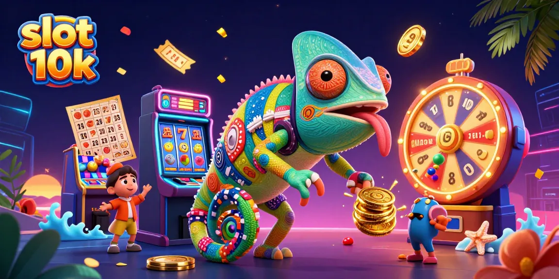 Experience thrilling action at slot 10k as colorful lottery balls and coins abound in this vibrant casino scene.