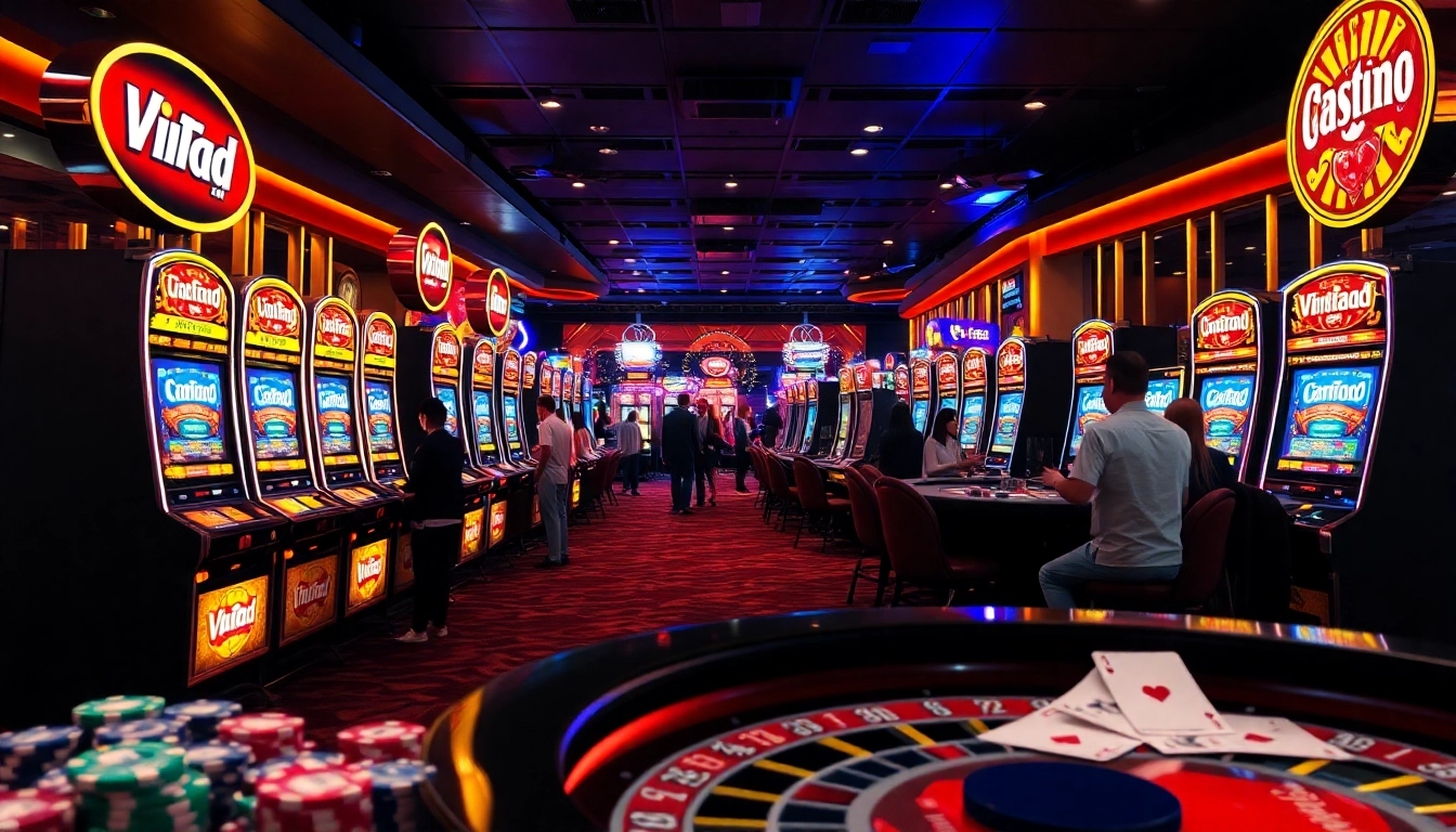 Excited players enjoying viral4d slot machines in a vibrant casino atmosphere.