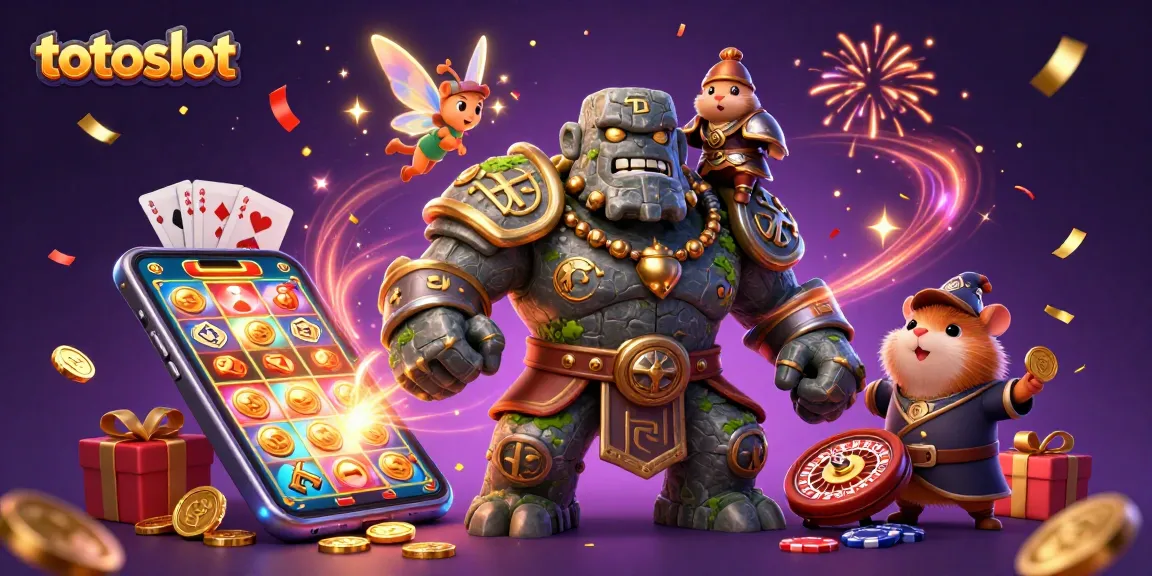 Experience the thrill of totoslot with a vibrant 3D illustration showcasing engaging characters and exciting gambling elements.