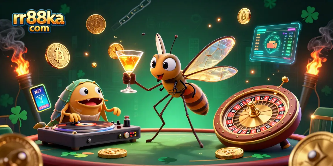Experience the exhilarating ambiance of rr88ka com with a dynamic casino scene featuring iconic elements and characters.
