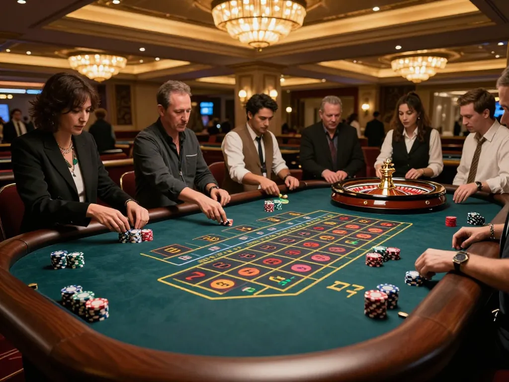 Experience thrilling roulette gameplay at 77WIN casino with vibrant chips and spinning wheel.