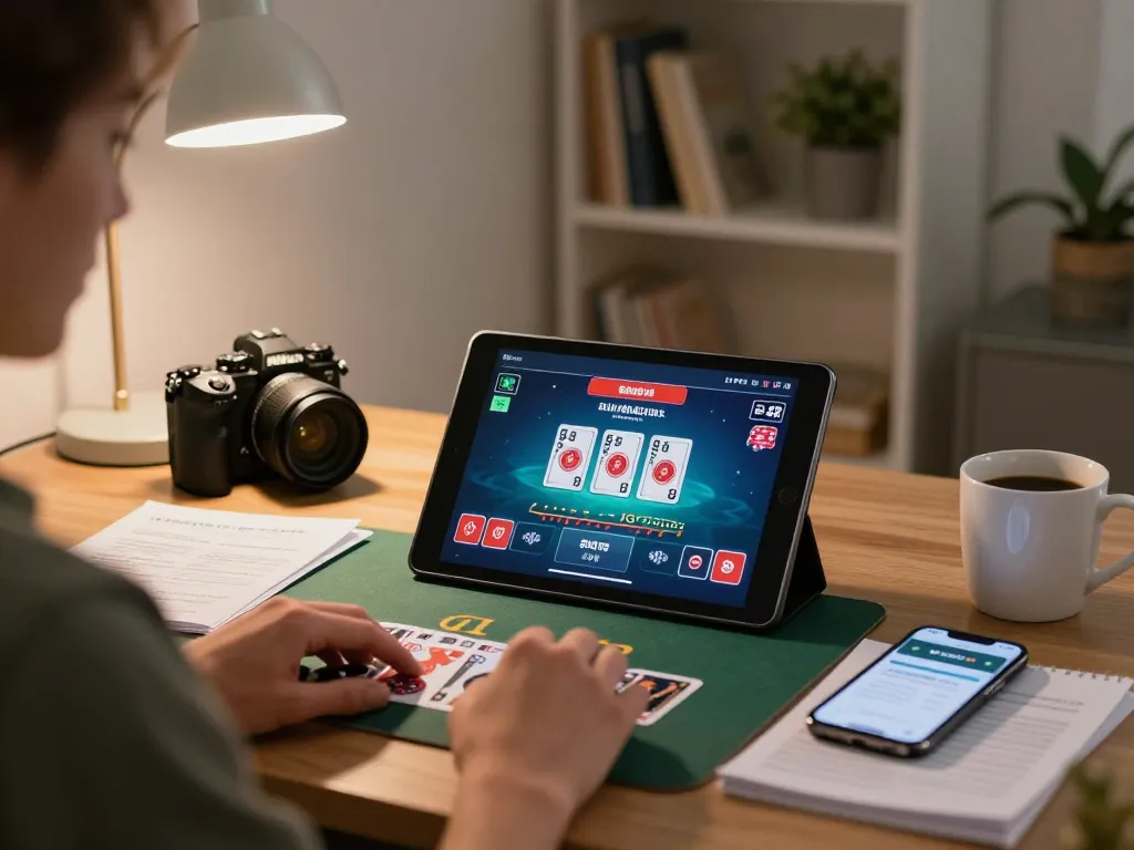 Player enjoying live dealer blackjack on 388bet app within a cozy home setting