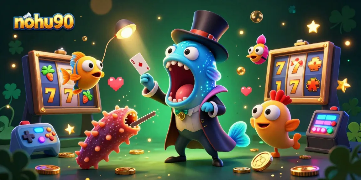 Experience thrilling jackpots at nohu90 with vibrant slot machines and whimsical sea creatures performing magic tricks.