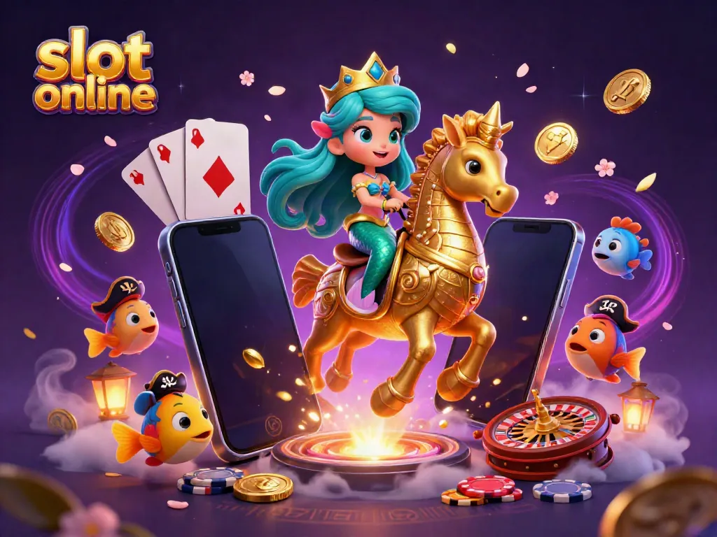 Experience the thrill of slot online with a vibrant mermaid character and exciting gaming elements in a lively 3D casino scene.