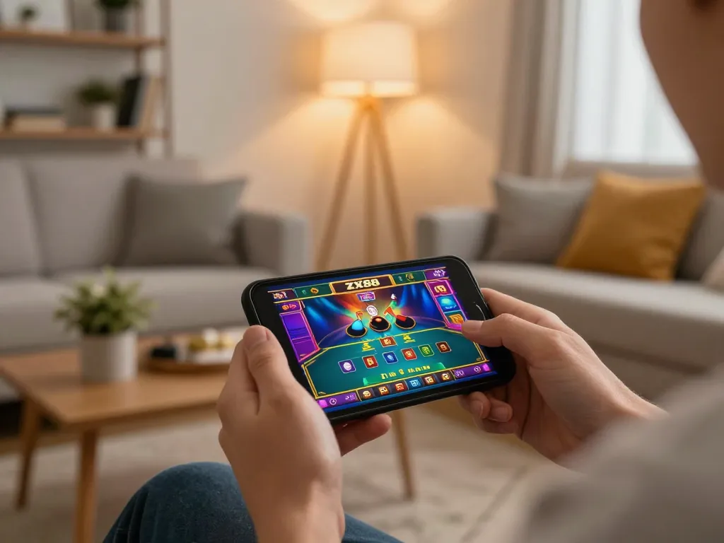 Player engaging with the zx88 casino app for an immersive online gaming experience on their smartphone.