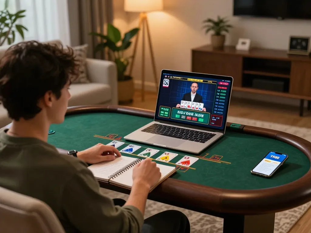 Player engaging in an exciting live dealer blackjack game on TR88 platform, showcasing strategy and focus.