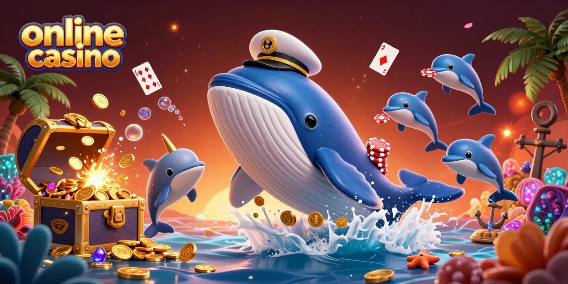 Engage with the vibrant online casino world, featuring playful elements like dolphins, poker chips, and bright treasures.